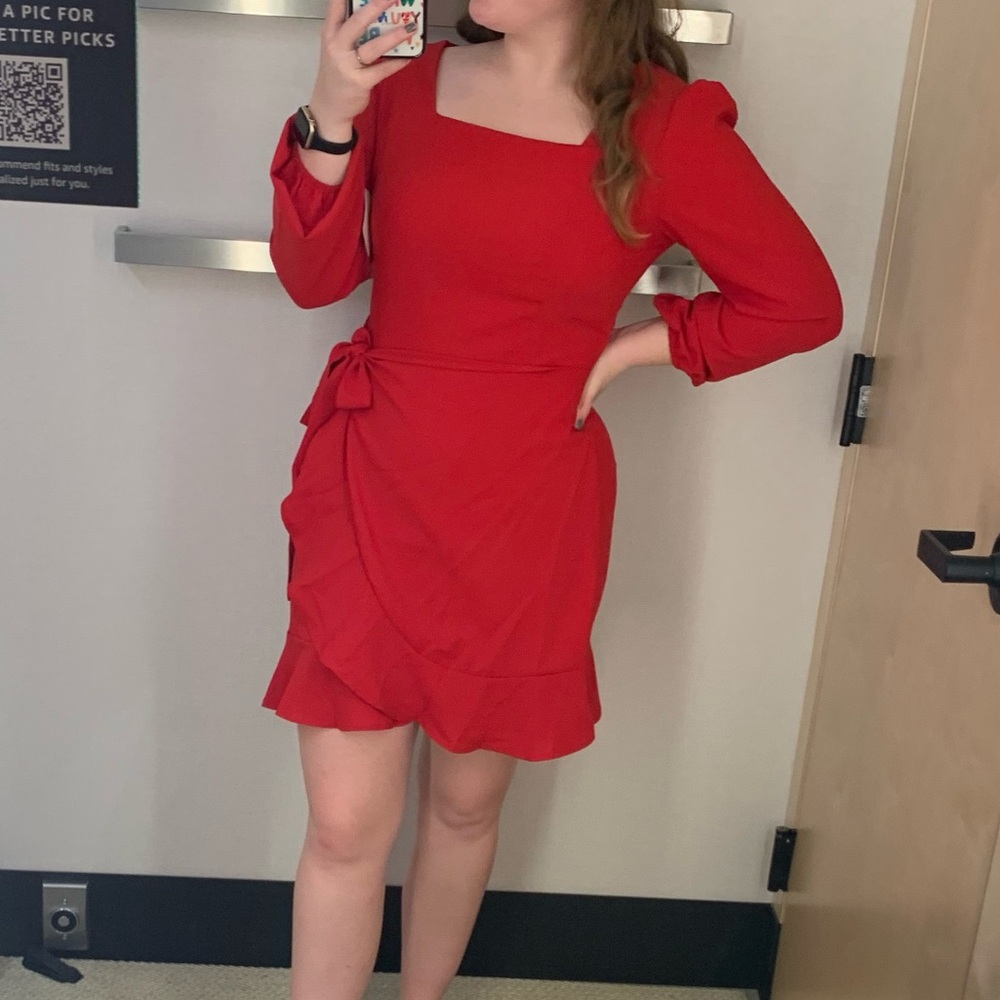 Chic Long Sleeve Red Dress